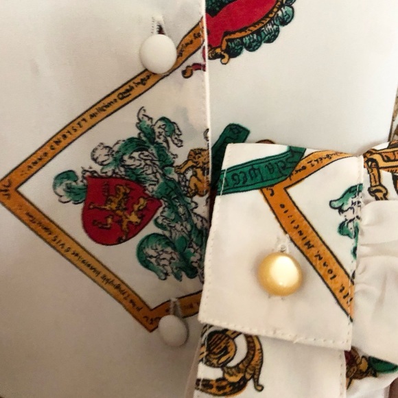 Vintage 80s Medieval Royal Regal Core Crown Monarchy Latin Novelty Blouse L/XL - Picture 15 of 17